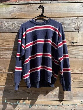 Tommy Hilfiger Navy Crewneck Sweater with Red & White Stripes